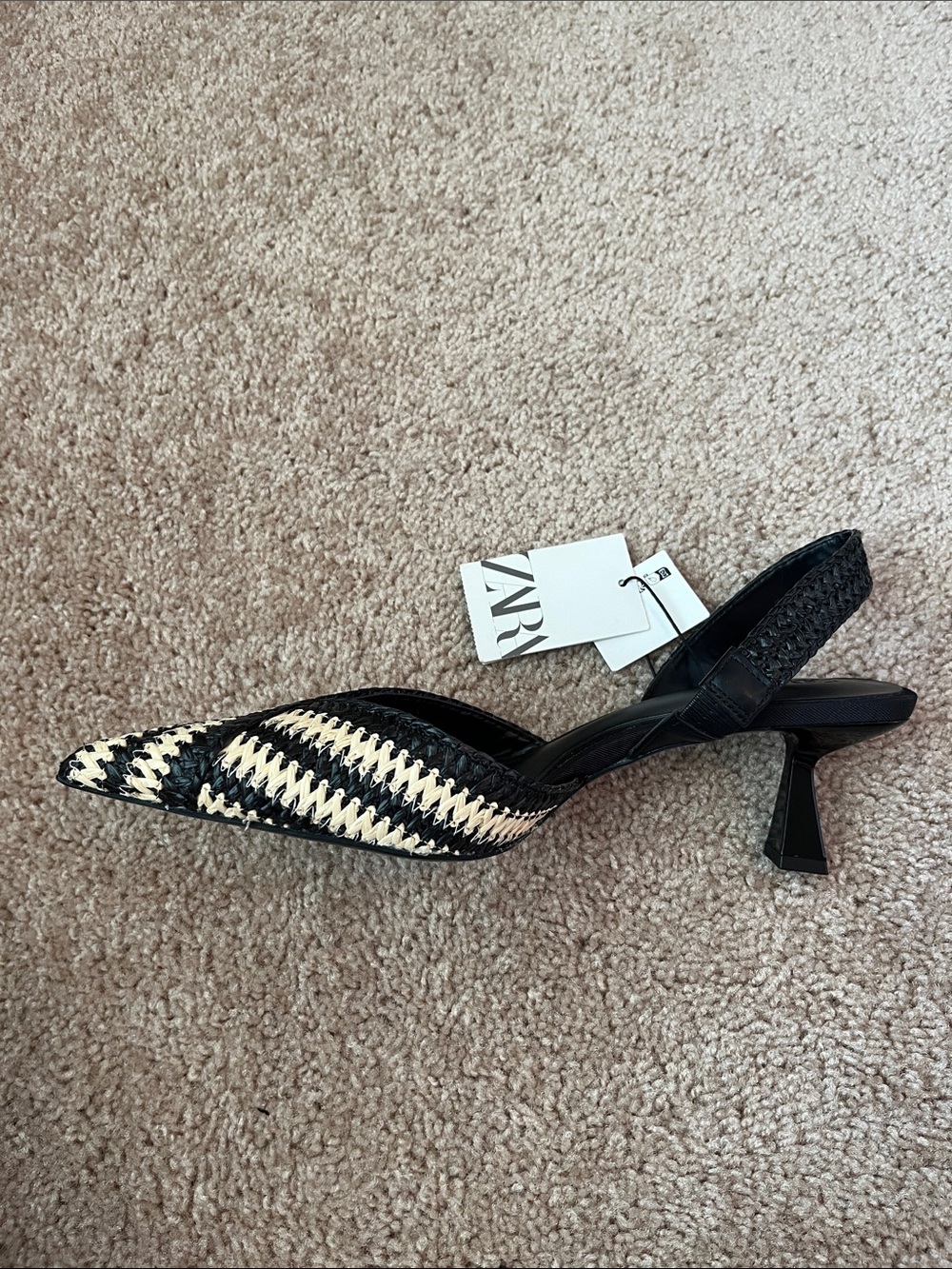 NWT ZARA Woven Slingback Kitten Heels